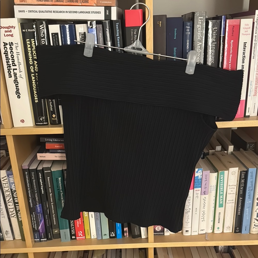 Madewell Black Ribbed Off-Shoulder Top